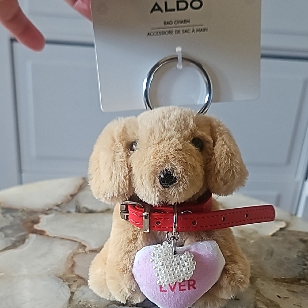 Aldo Bag Charm Plush Dog with Red Collar - Picture 5 of 6
